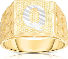 Load image into Gallery viewer, Men’s 10k Yellow Gold Square Two Tone Initial Ring A-Z, Sizes 6-11
