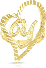 Load image into Gallery viewer, 10k Yellow Gold Small Medium or Large A-Z Cursive initial Letter Heart Ring
