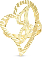 Load image into Gallery viewer, 10k Yellow Gold Small Medium or Large A-Z Cursive initial Letter Heart Ring
