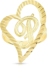 Load image into Gallery viewer, 10k Yellow Gold Small Medium or Large A-Z Cursive initial Letter Heart Ring
