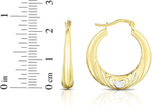 Load image into Gallery viewer, 10k Two-Tone Gold Heart Shape and Vibration Design Hoop Earrings
