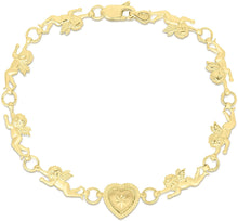 Load image into Gallery viewer, 10k Yellow Gold Flying Baby Angel with Heart Charm Link Bracelet
