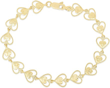 Load image into Gallery viewer, 10k Yellow Gold Filigree Open Heart Shape with Heart Diamond Cut Finish Link Bracelet
