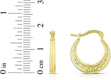 Load image into Gallery viewer, 10k Yellow Gold Greek Key Design Hoop Earrings

