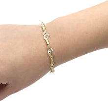 Load image into Gallery viewer, 10k Yellow Gold Satin Finish Claddagh with Diamond Cut Finish Heart and Crown Link Bracelet
