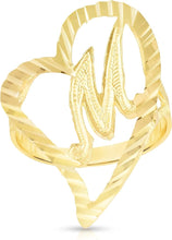 Load image into Gallery viewer, 10k Yellow Gold Small Medium or Large A-Z Cursive initial Letter Heart Ring
