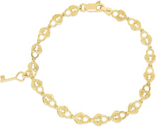 Load image into Gallery viewer, 10k Yellow Gold Textured Finish Heart Shape Lock and Key Link Charm Bracelet

