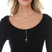Load image into Gallery viewer, 10k Yellow Gold or Tri Color 4mm Rosary with Virgin Mary Medal and Crucifix of Jesus Cross Pendant Chain Necklace
