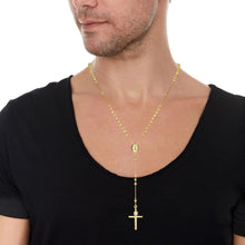 Load image into Gallery viewer, 10k Yellow Gold or Tri Color 3mm Rosary with Virgin Mary Medal and Crucifix of Jesus Cross Pendant Chain Necklace
