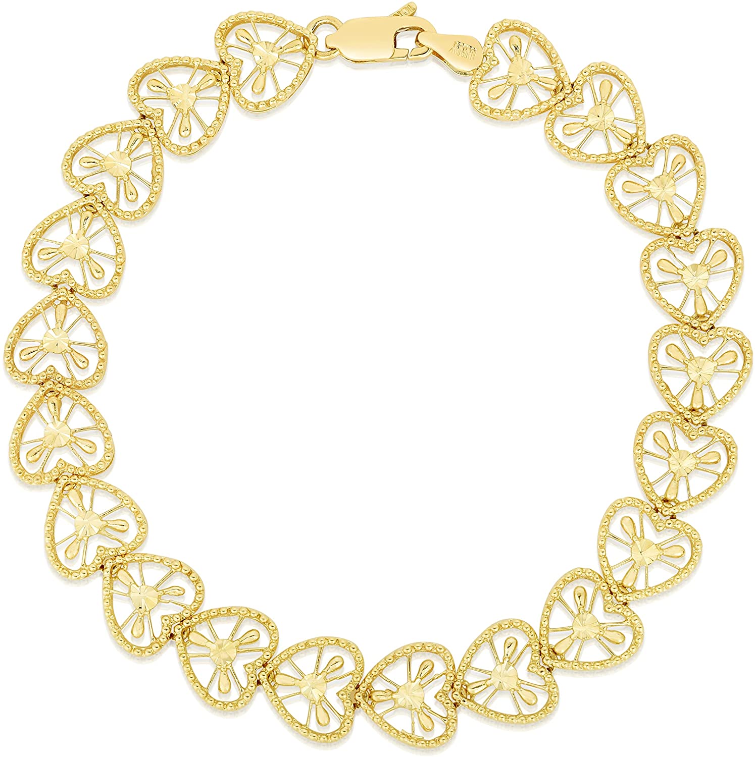 10k Yellow Gold Filigree Open Heart Shape with Anchor Design Link Bracelet