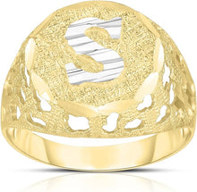 Load image into Gallery viewer, Men&#39;s 10k Two-Tone Gold Round A-Z Initial Ring
