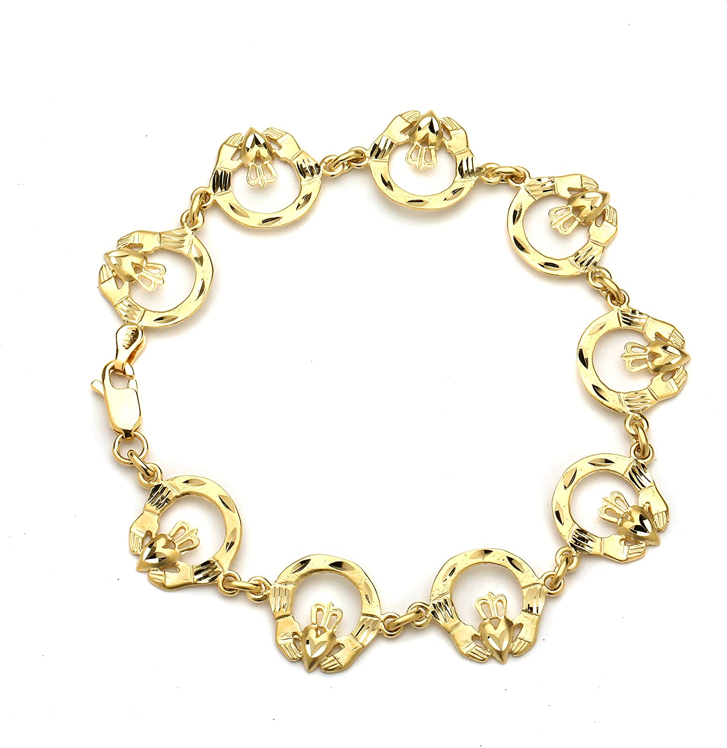 10k Yellow Gold Claddagh Heart Round Circle Shape Link Bracelet