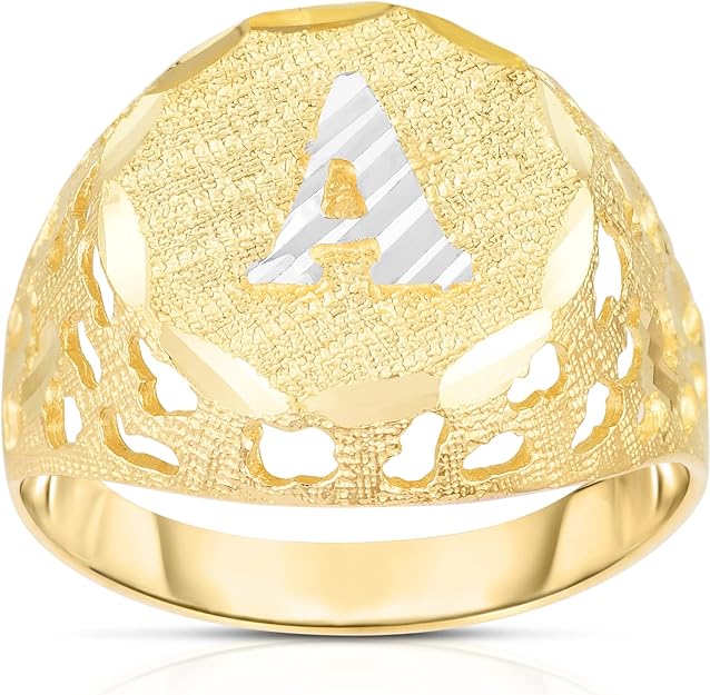 Men's 10k Two-Tone Gold Round A-Z Initial Ring