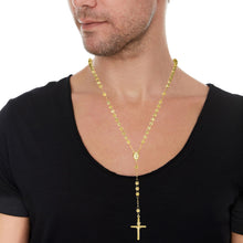 Load image into Gallery viewer, 10k Yellow Gold or Tri Color 5mm Rosary with Virgin Mary Medal and Crucifix of Jesus Cross Pendant Chain Necklace

