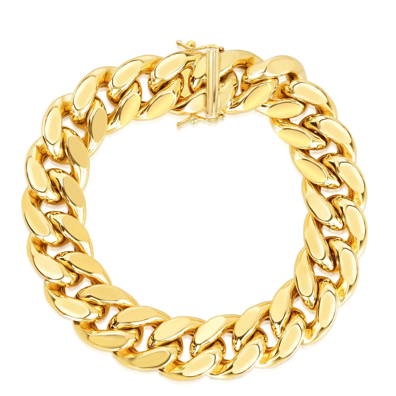 10k Yellow Gold 14.2mm Semi-Lite Miami Cuban Chain Bracelet