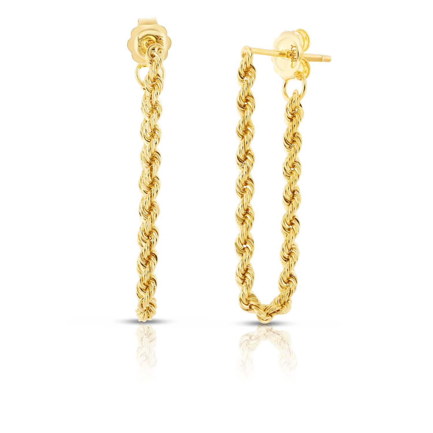 10k Yellow Gold 2.2mm Rope Chain Drop Earrings, Length: 1.2