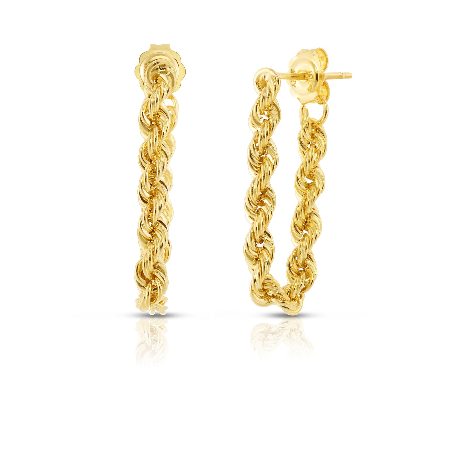 10k Yellow Gold 3.2mm Rope Chain Drop Earrings, Length: 1