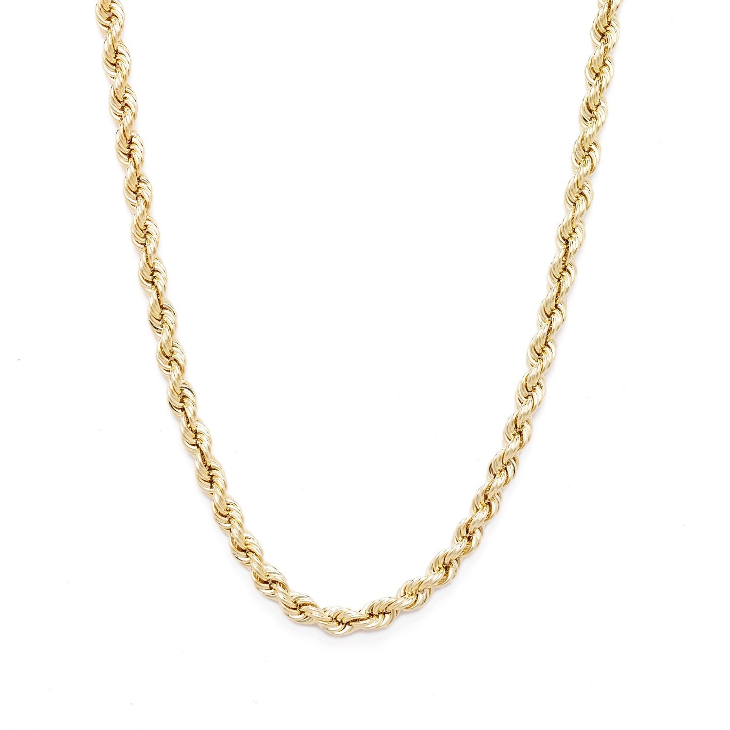 10k Yellow Gold Hollow Rope Chain Necklace with Lobster Claw Clasp, 2mm