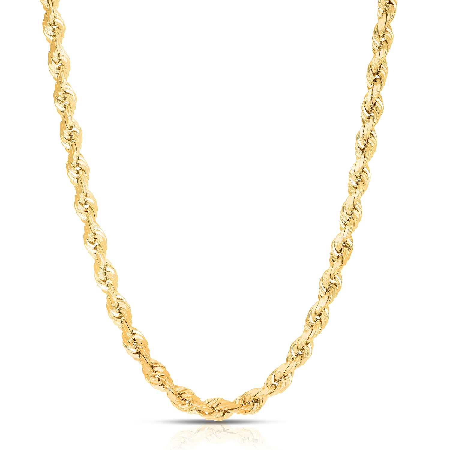 10k Yellow Gold 7mm Solid Diamond Cut Rope Chain Necklace
