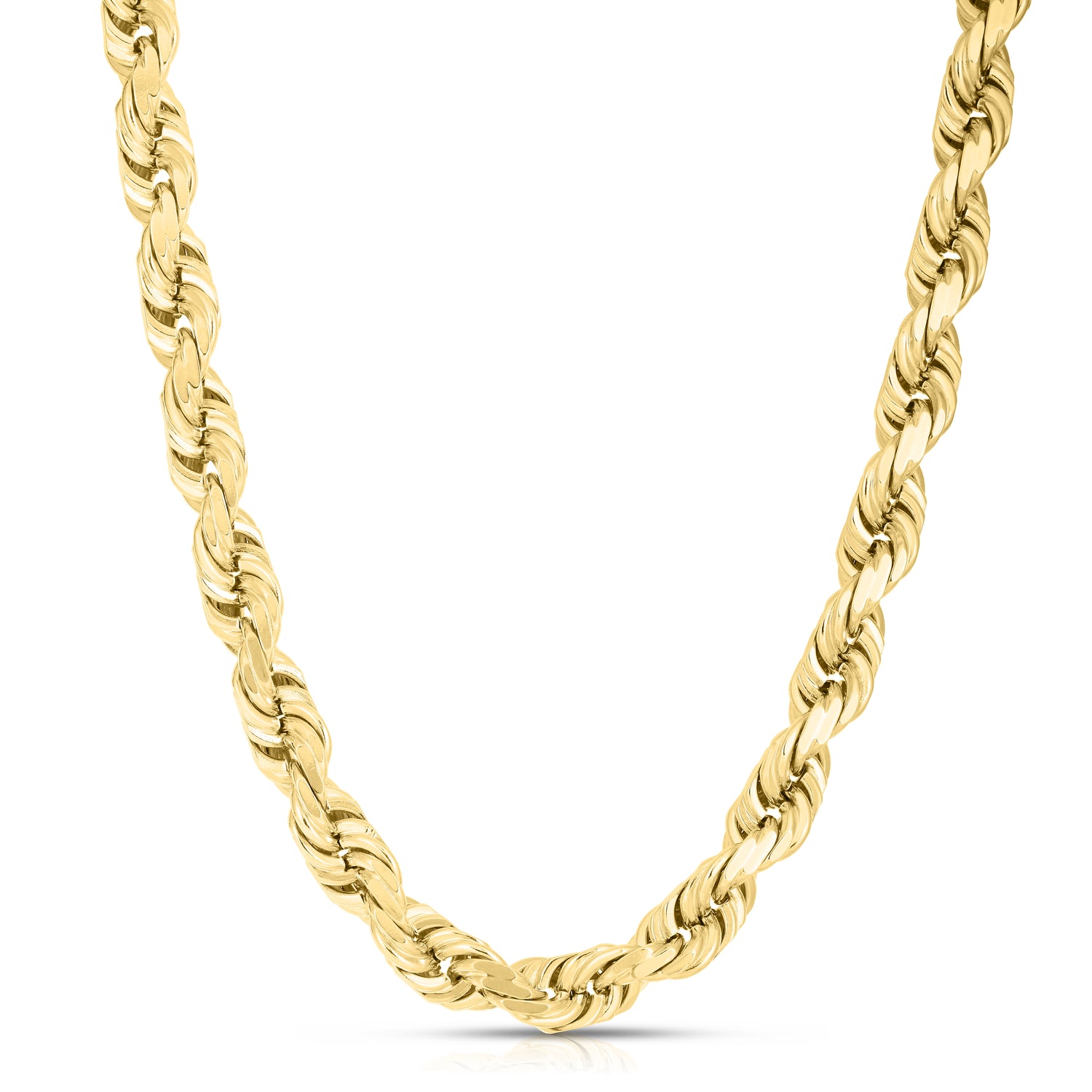 10k Yellow Gold 10mm Solid Diamond Cut Rope Chain Necklace