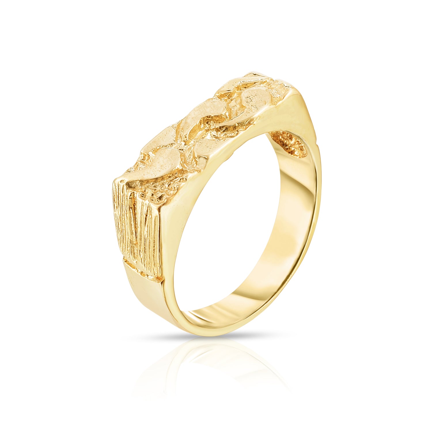 10k Yellow Gold 6mm Narrow Rectangle Shape Dense Nugget Ring