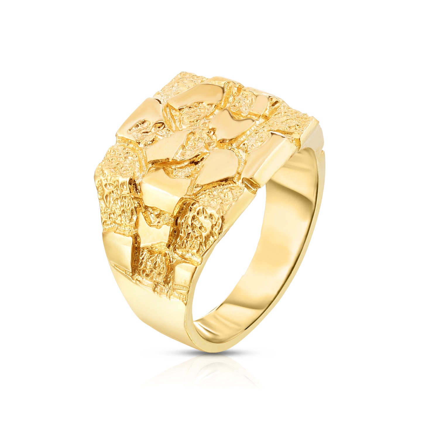 Floreo Men's 10k Yellow Gold 15.5mm Flat Square Dense Nugget Ring
