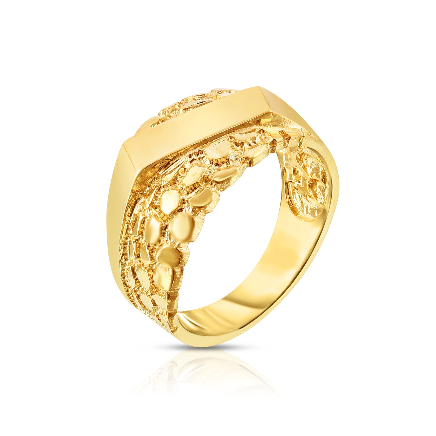 10k Yellow Gold 11.2mm Engraved Personalized Initial Name Nugget Ring