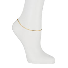 Load image into Gallery viewer, Fine yellow gold Figaro anklet on a womens ankle
