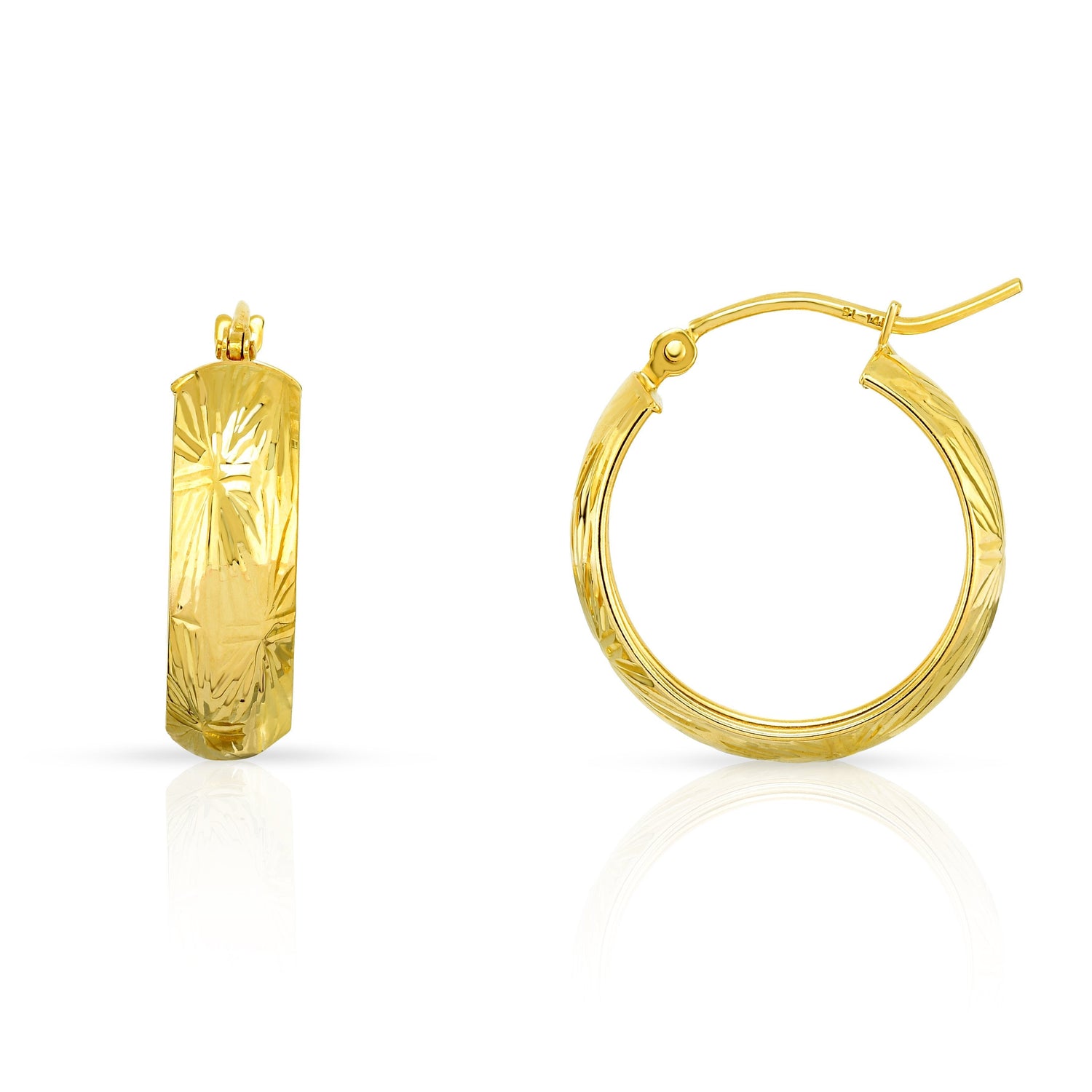 14k Yellow Gold Diamond Cut Huggies Hoop Earrings Bow Design (6mm)