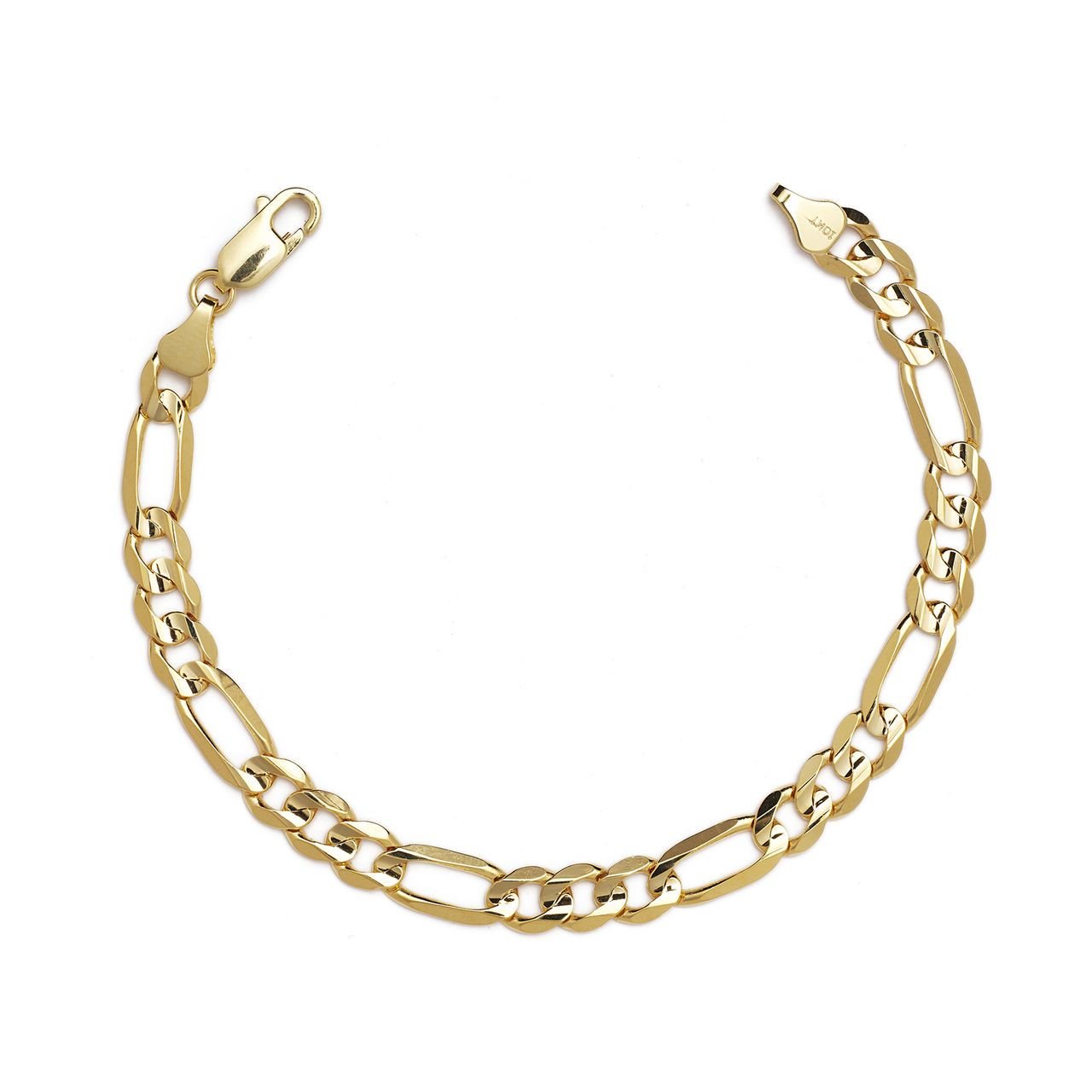 10k Yellow Gold Figaro Chain Bracelet with Concave Look, 0.44 Inch (11.2mm)