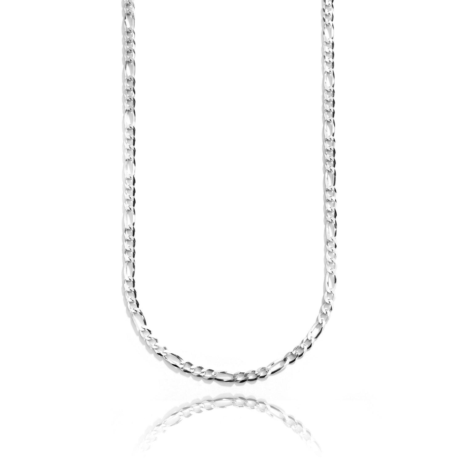 Sterling Silver Rhodium Plated Italian Solid Figaro Chain Necklace, 4.4mm