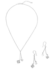 Load image into Gallery viewer, Sterling Silver Expandable 16 + 2 Inch Necklace and Earings Set with Cube and Cz
