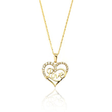 Load image into Gallery viewer, 10k Yellow Gold Heart CZ Cursive Love Pendant Necklace
