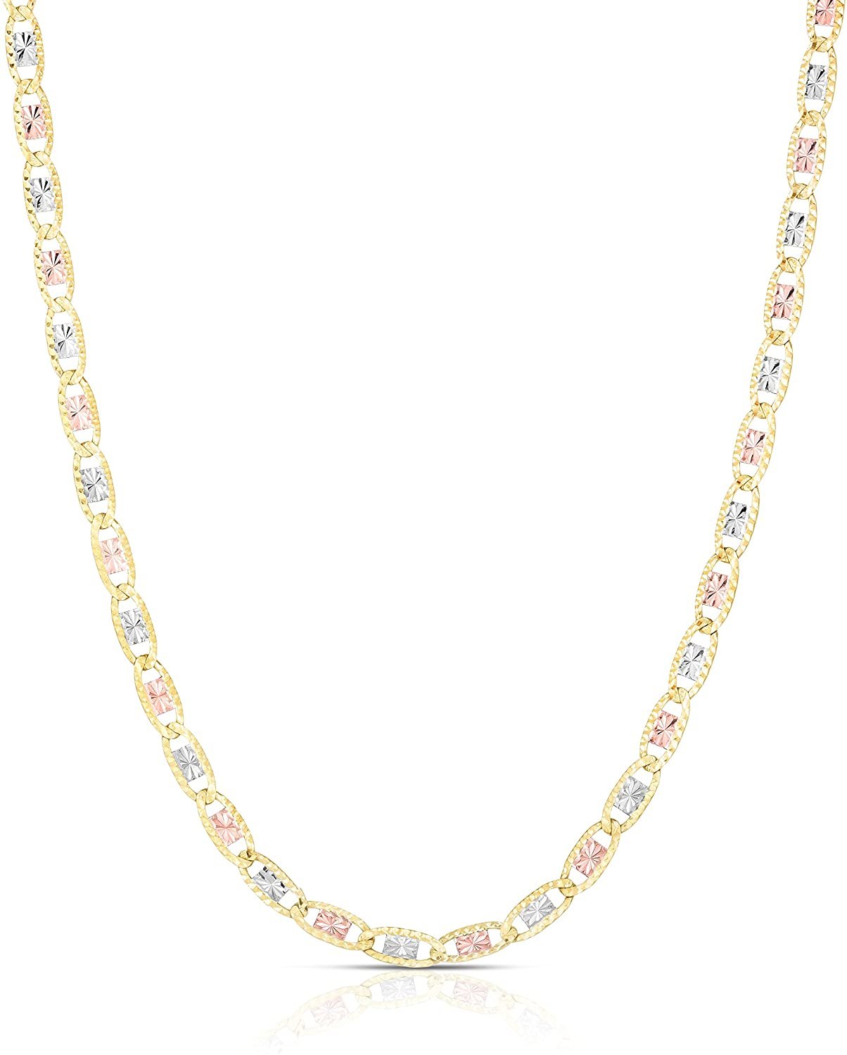 Floreo 10k Tri Color Gold Diamond Cut 2.6mm Valentino Chain Necklace