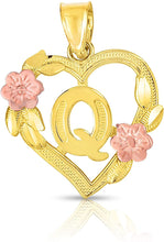 Load image into Gallery viewer, 10k Yellow and Rose Gold A-Z Initial Heart Pendant with Optional Necklace
