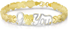 Load image into Gallery viewer, 10k Yellow Gold XOXO and Heart&quot;I Love You&quot; Lightweight Necklace or Bracelet (Optional Jewelry Set)
