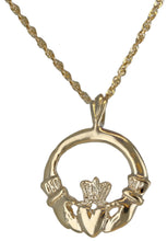 Load image into Gallery viewer, 10k Yellow Gold Friendship Hands Holding Heart Claddagh Round Necklace Pendant
