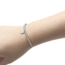 Load image into Gallery viewer, Sterling Silver Adjustable Bracelet with Cubic Zirconia Disc Charm and Beads
