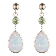 Load image into Gallery viewer, 14K Yellow Gold Created Opal Dangle Earring with Color Stone, Push back closure
