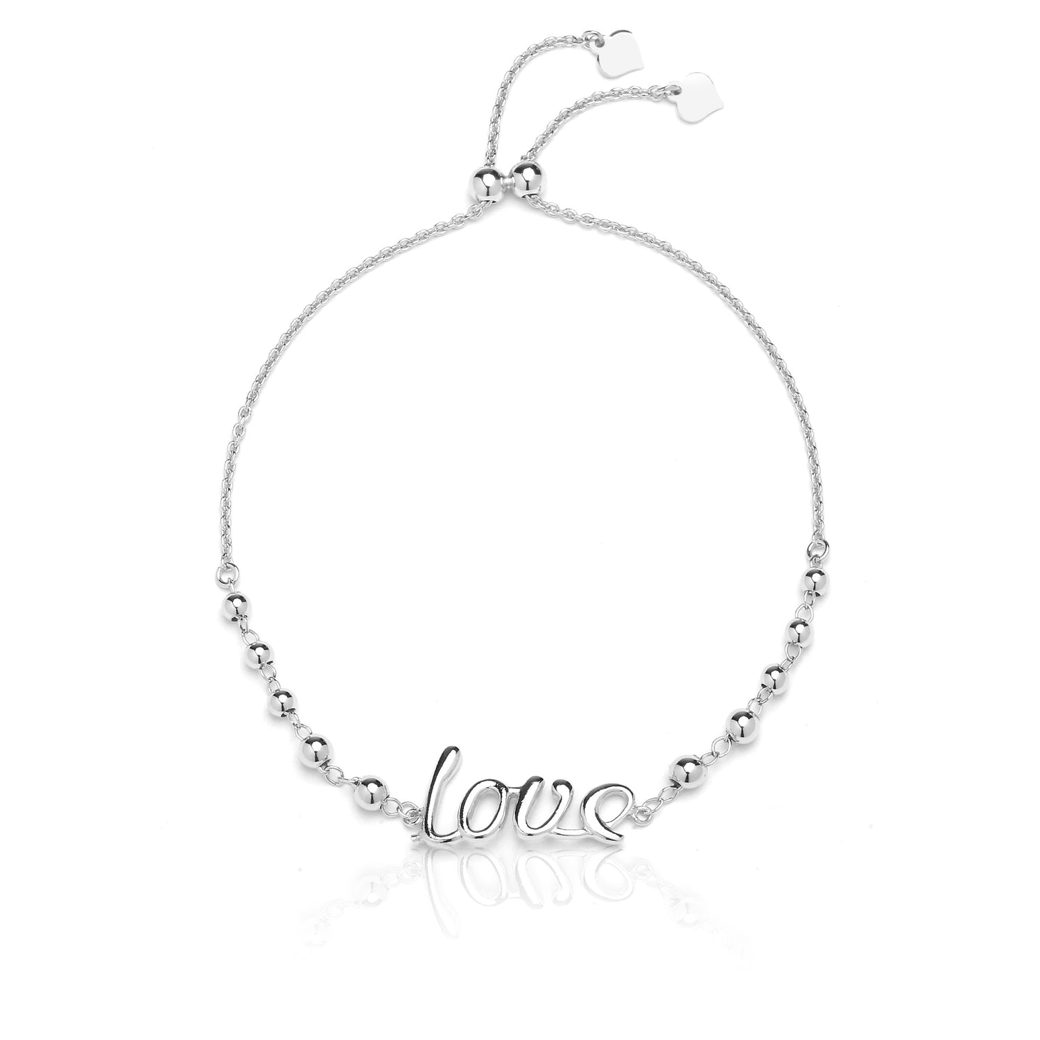 Sterling Silver Adjustable Love Bracelet with Beads, Expandable 9 Inch