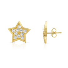 Load image into Gallery viewer, 10k Yellow Gold Star Shape Micropave CZ Accented Stud Earrings
