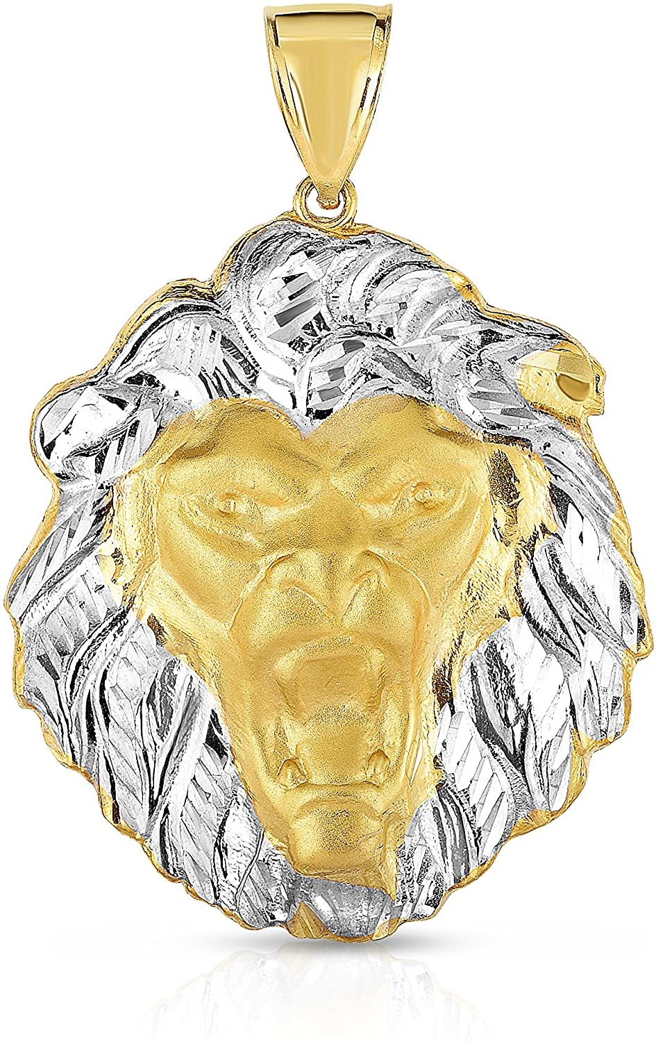 10k Two Tone Gold Lion Head Pendant Lion Face Charm for Men