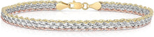 Load image into Gallery viewer, Floreo 10k Tri Color Gold Triple Strand Rope Chain Bracelet, 7.5”

