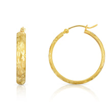 Load image into Gallery viewer, 14k Yellow Gold Diamond Cut Huggies Hoop Earrings Flower Design (4mm)
