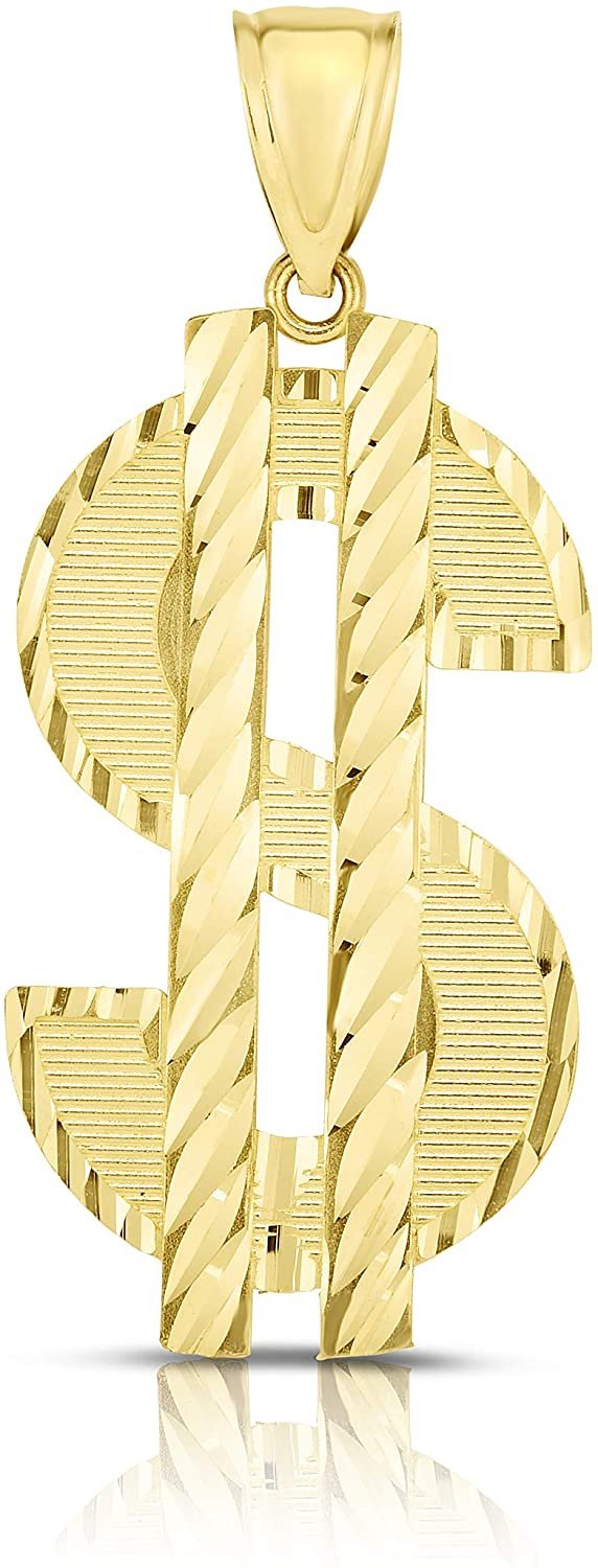 Floreo 10k Yellow Gold US Dollar Sign Pendant for Necklace (1.66 x 0.85 inch)