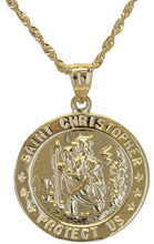 Load image into Gallery viewer, 10k Yellow Gold Christian Saint Christopher Protect Us Round Pendant Necklace
