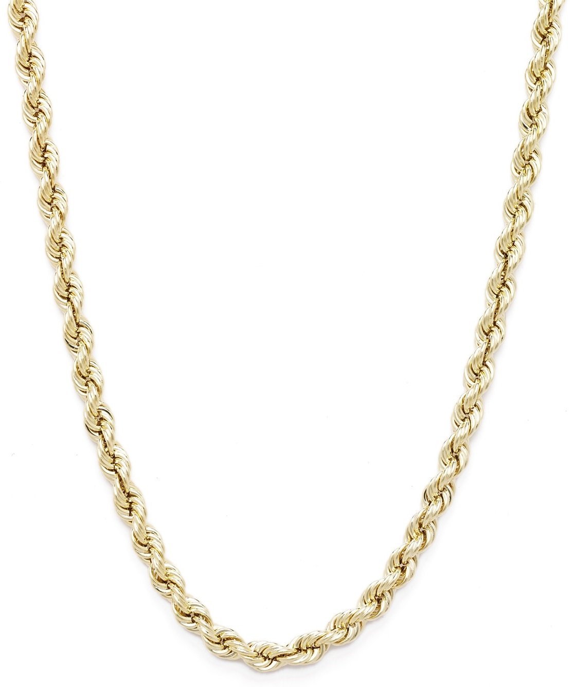 10k Yellow Gold Hollow Rope Chain Necklace with Lobster Claw Clasp, 2.5mm