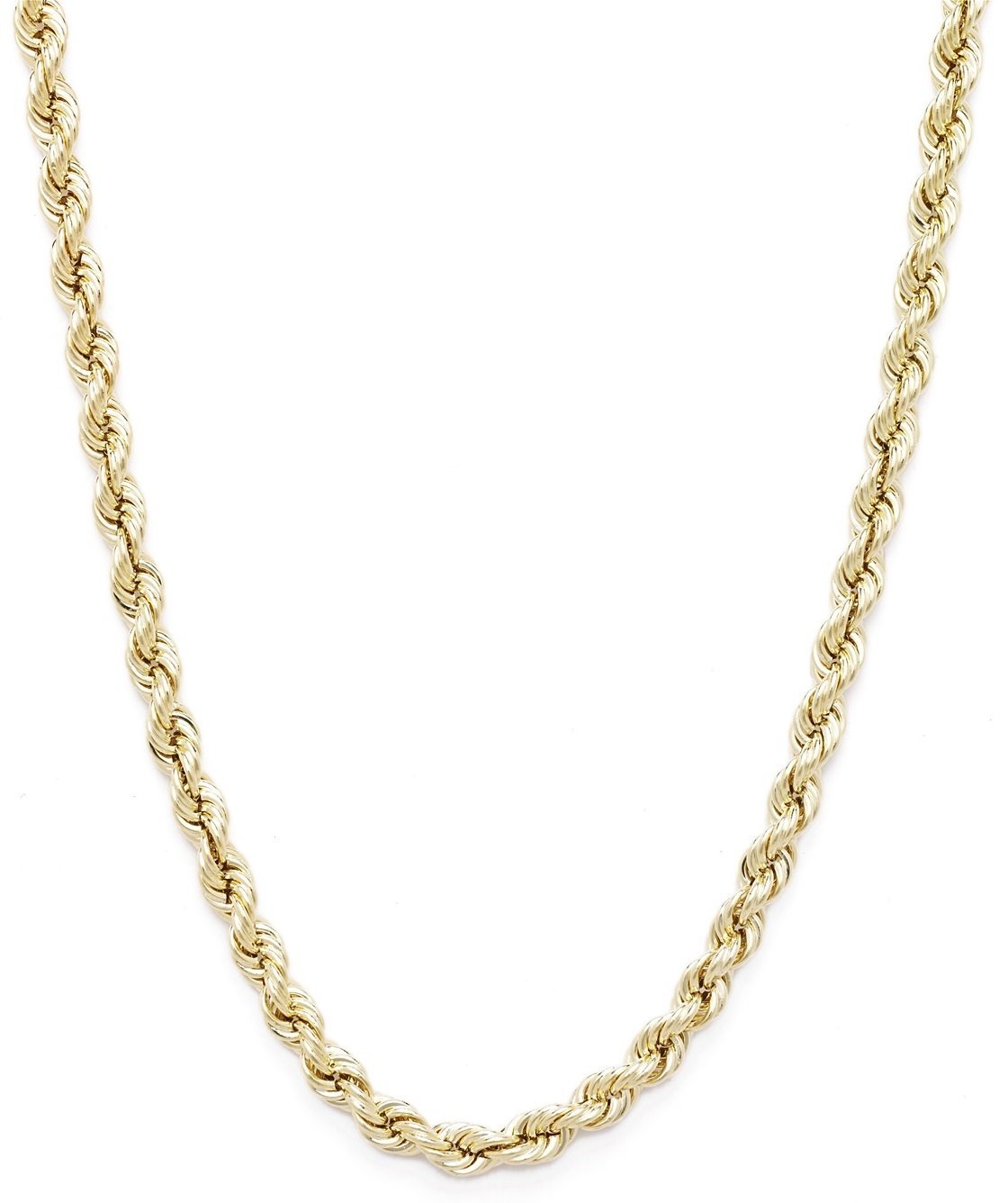 10k Yellow Gold Hollow Rope Chain Necklace with Lobster Claw Clasp, 2.5mm