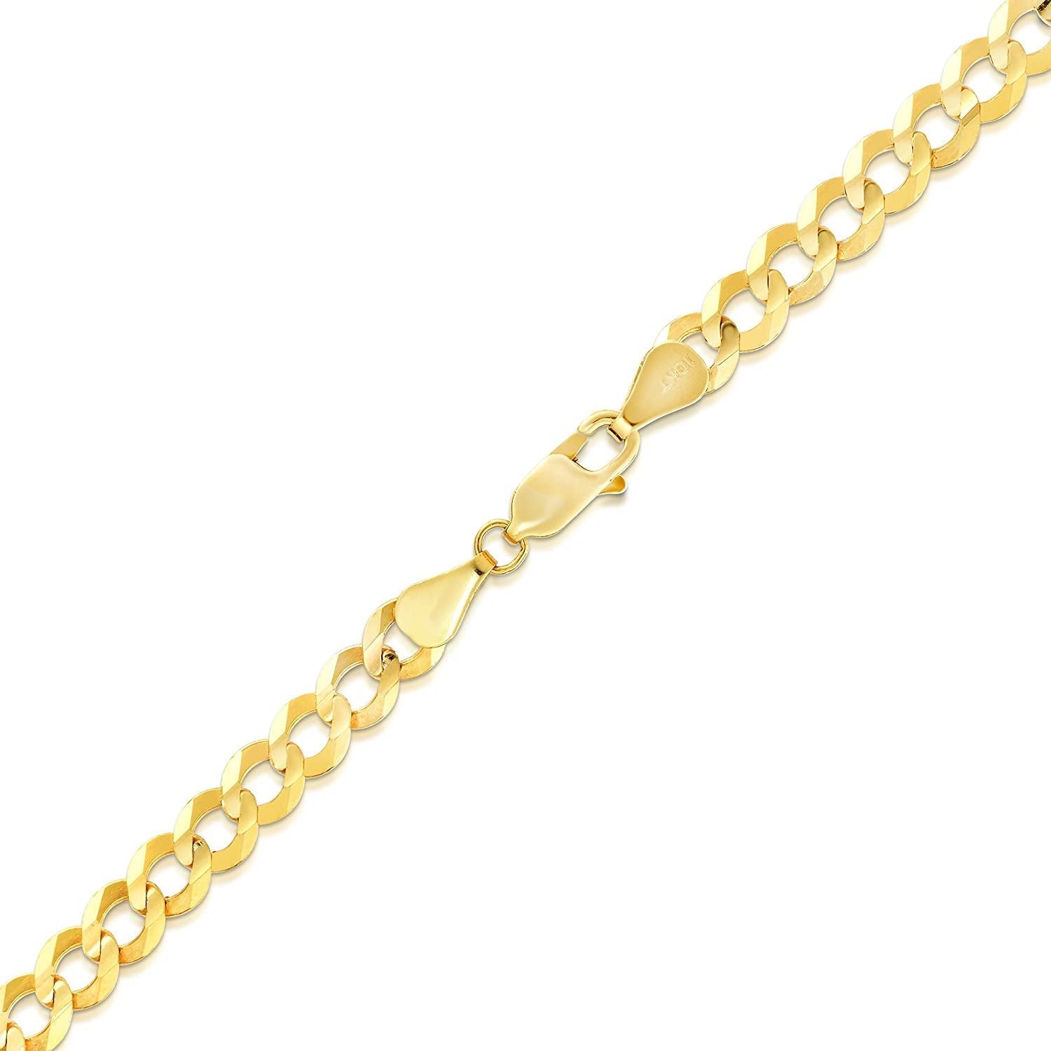Floreo 10k Yellow Gold 5mm Mens Solid Curb Cuban Link Chain Necklace