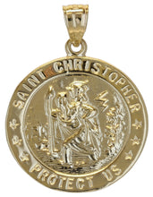 Load image into Gallery viewer, 10k Yellow Gold Christian Saint Christopher Protect Us Round Pendant Necklace
